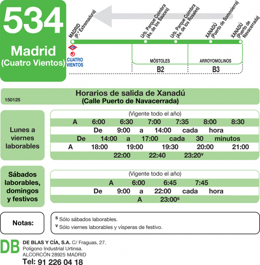 Horario de vuelta