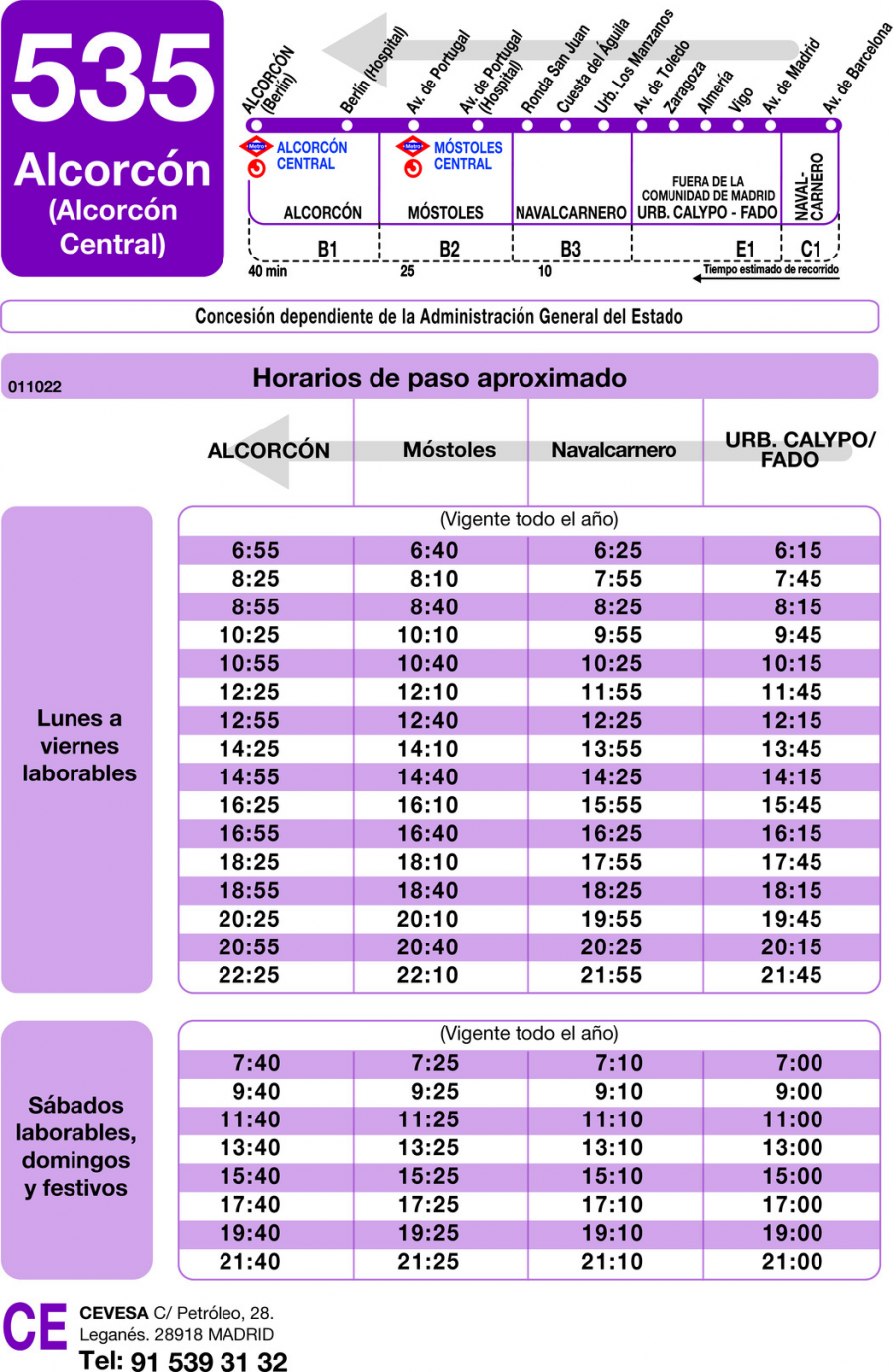 Horario de vuelta