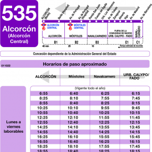 Horario de vuelta Línea 535 Autobuses Interurbanos