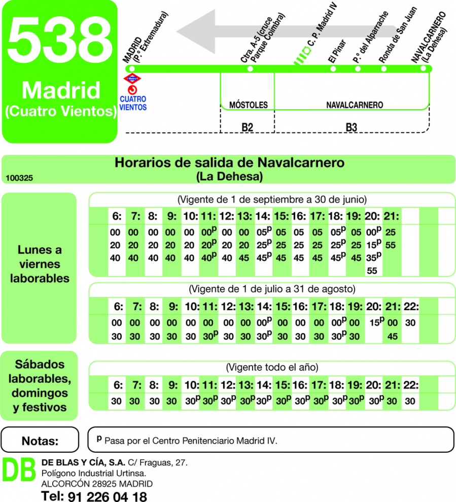 Horario de vuelta