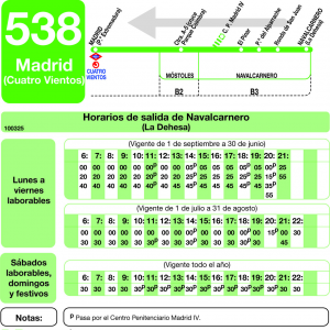 Horario de vuelta Línea 538 Autobuses Interurbanos
