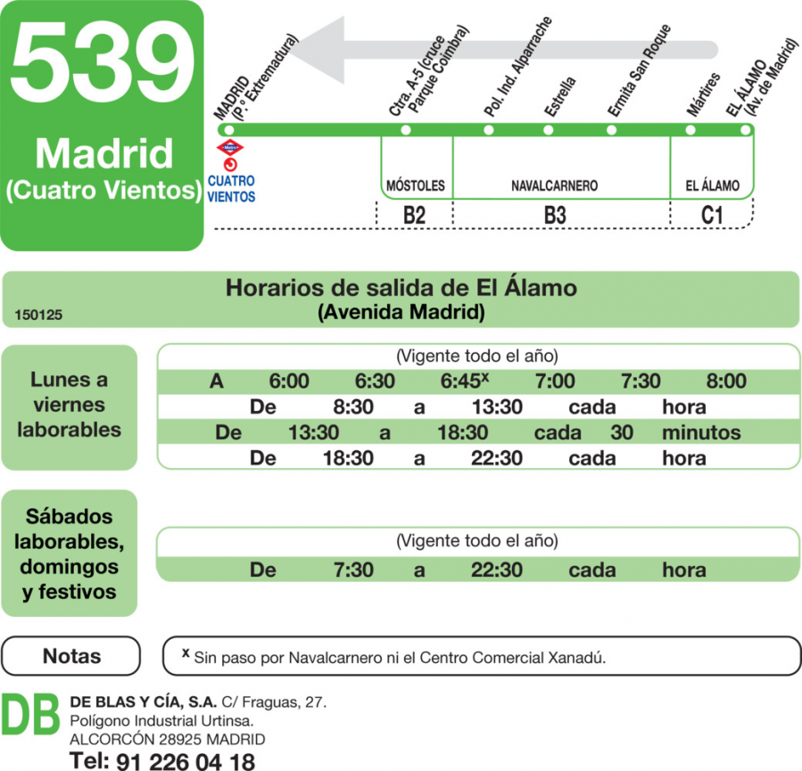 Horario de vuelta