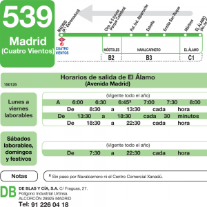Horario de vuelta Línea 539 Autobuses Interurbanos