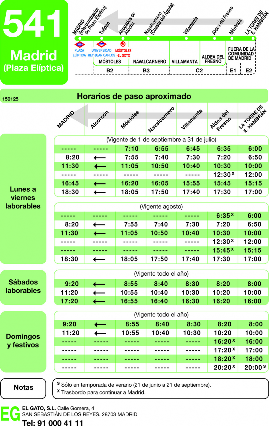 Horario de vuelta