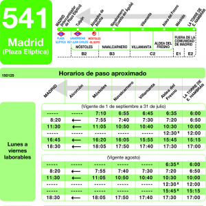 Horario de vuelta Línea 541 Autobuses Interurbanos