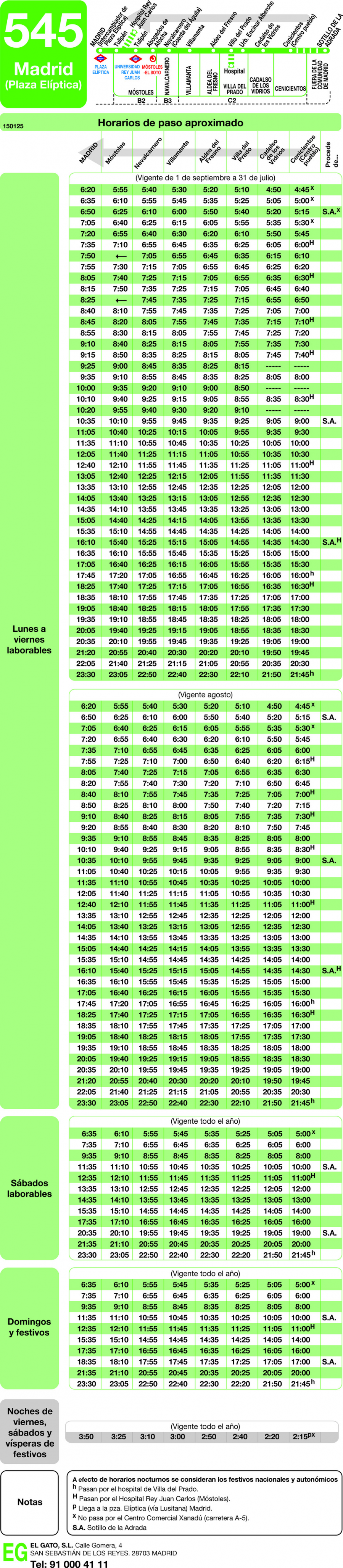 Horario de vuelta