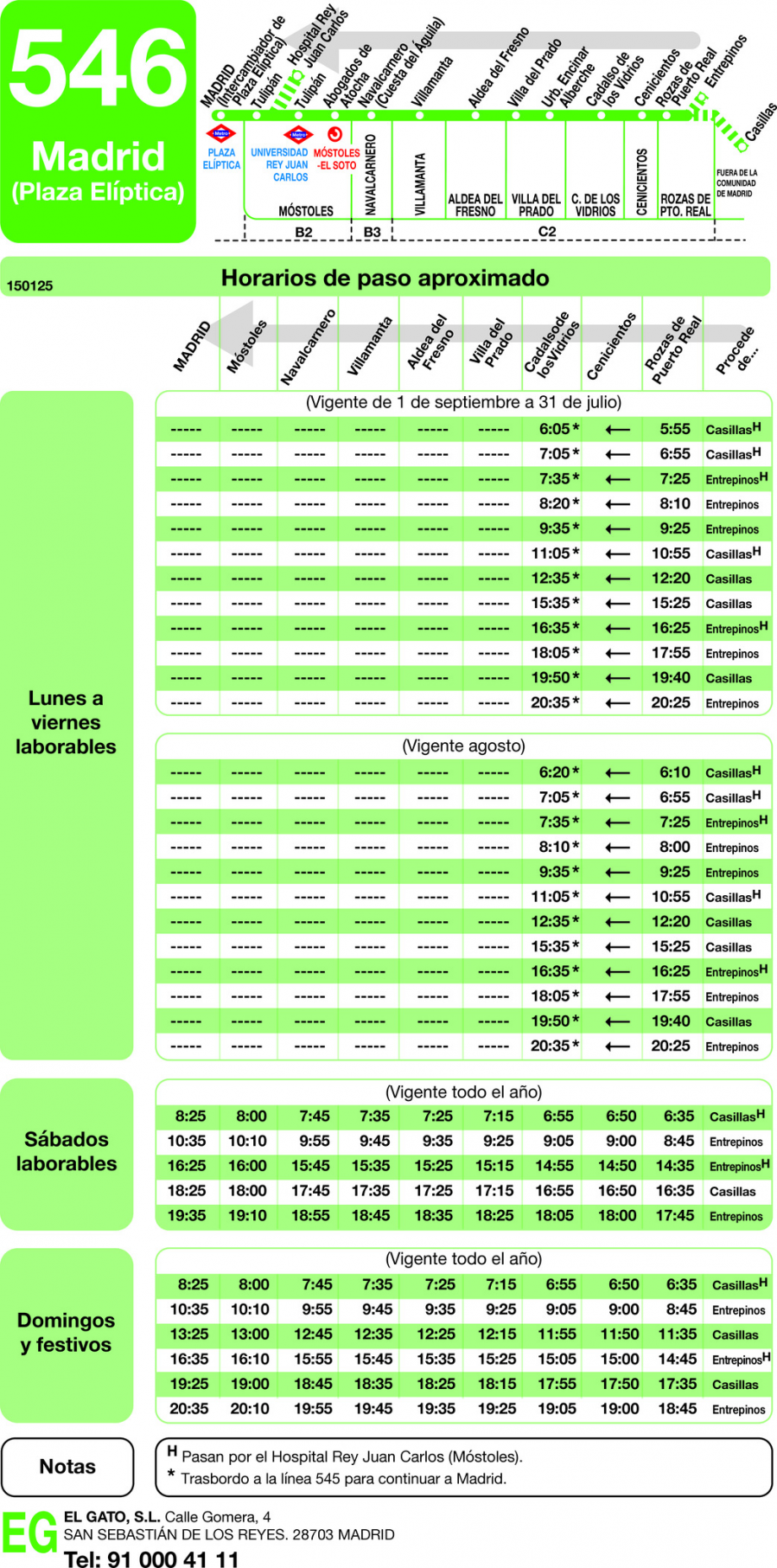 Horario de vuelta