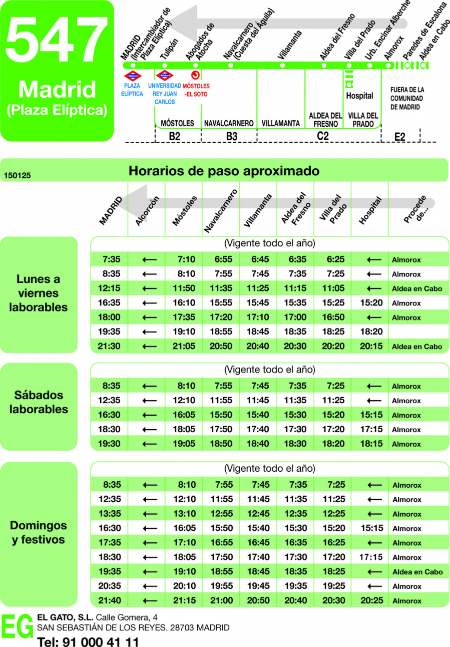 Horario de vuelta