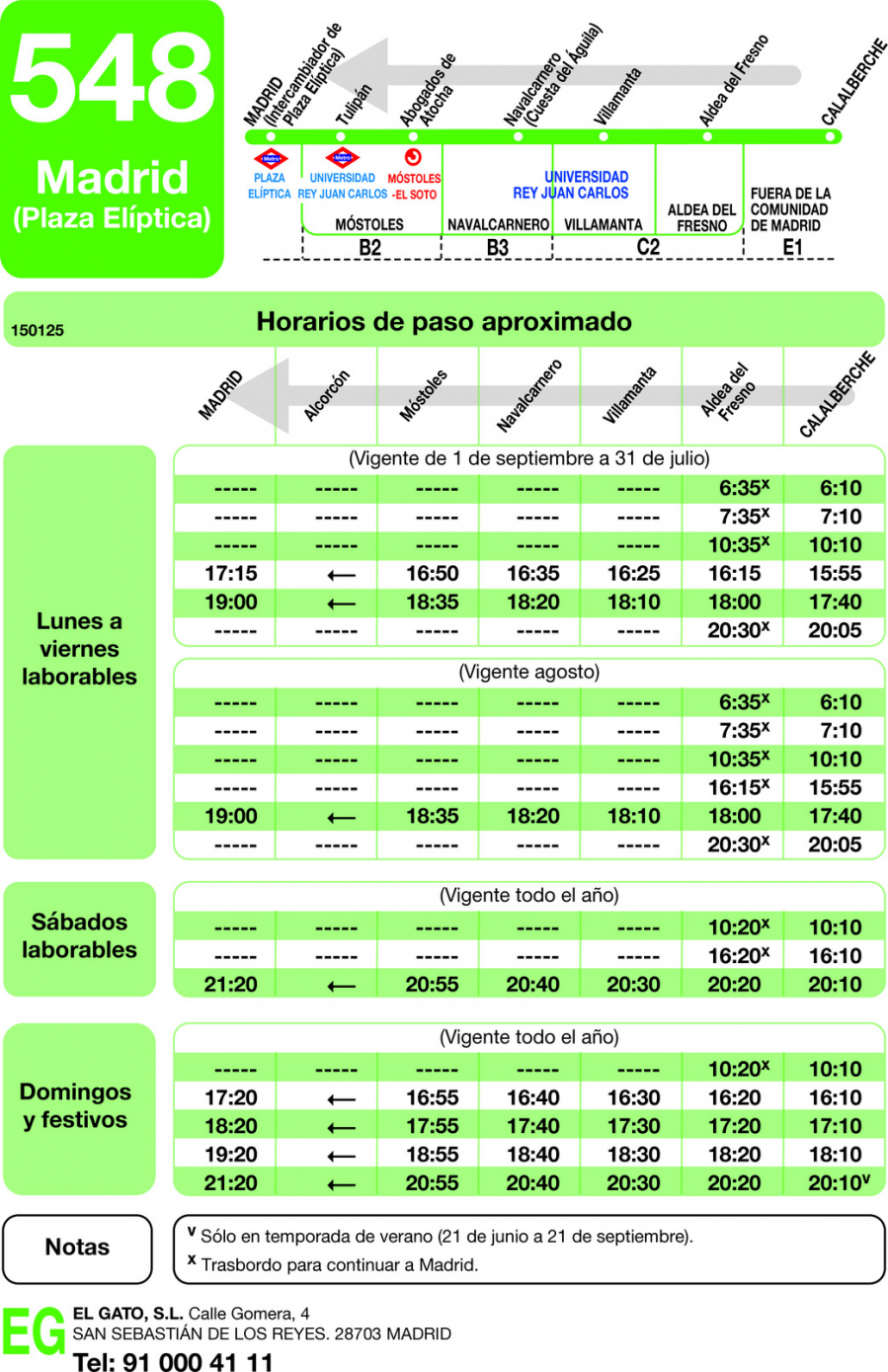 Horario de vuelta