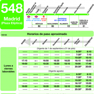 Horario de vuelta Línea 548 Autobuses Interurbanos