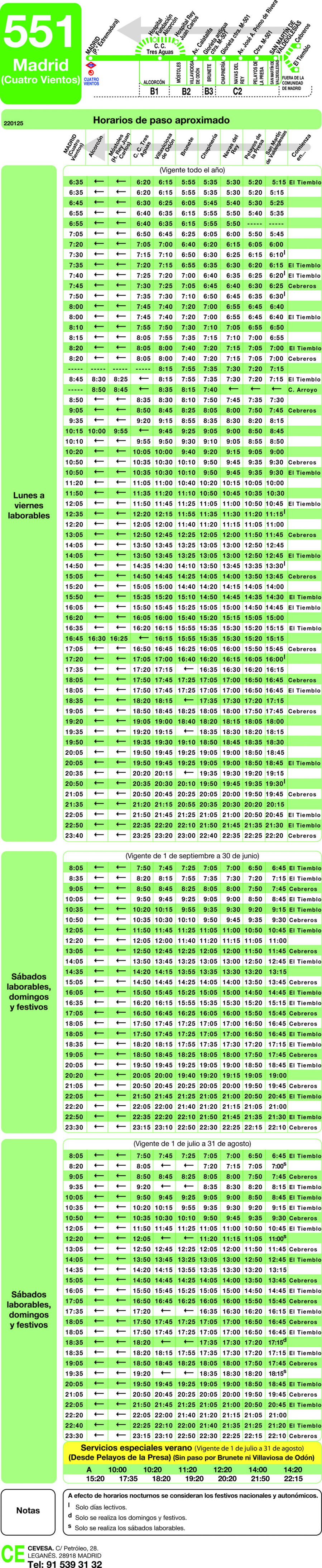 Horario de vuelta