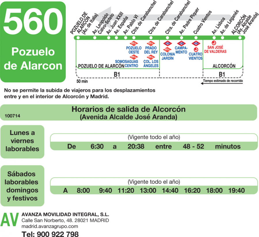 Horario de vuelta