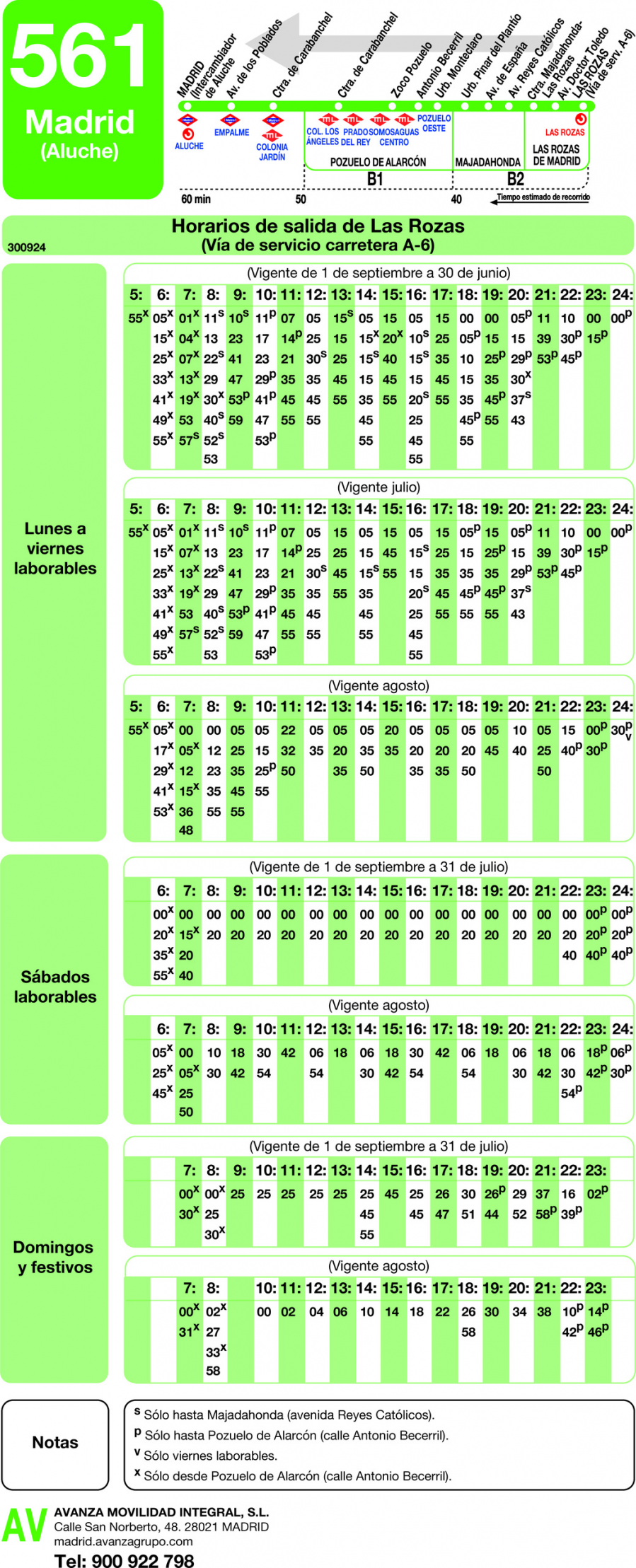 Horario de vuelta