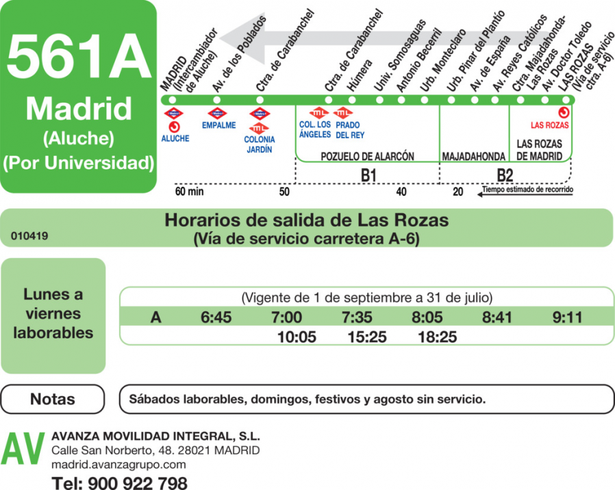 Horario de vuelta