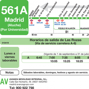 Horario de vuelta Línea 561-A Autobuses Interurbanos