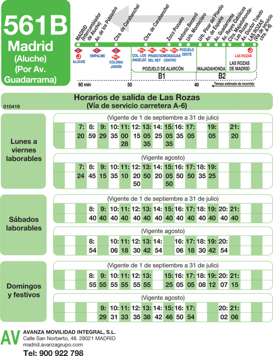 Horario de vuelta