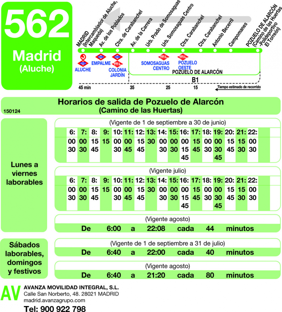 Horario de vuelta