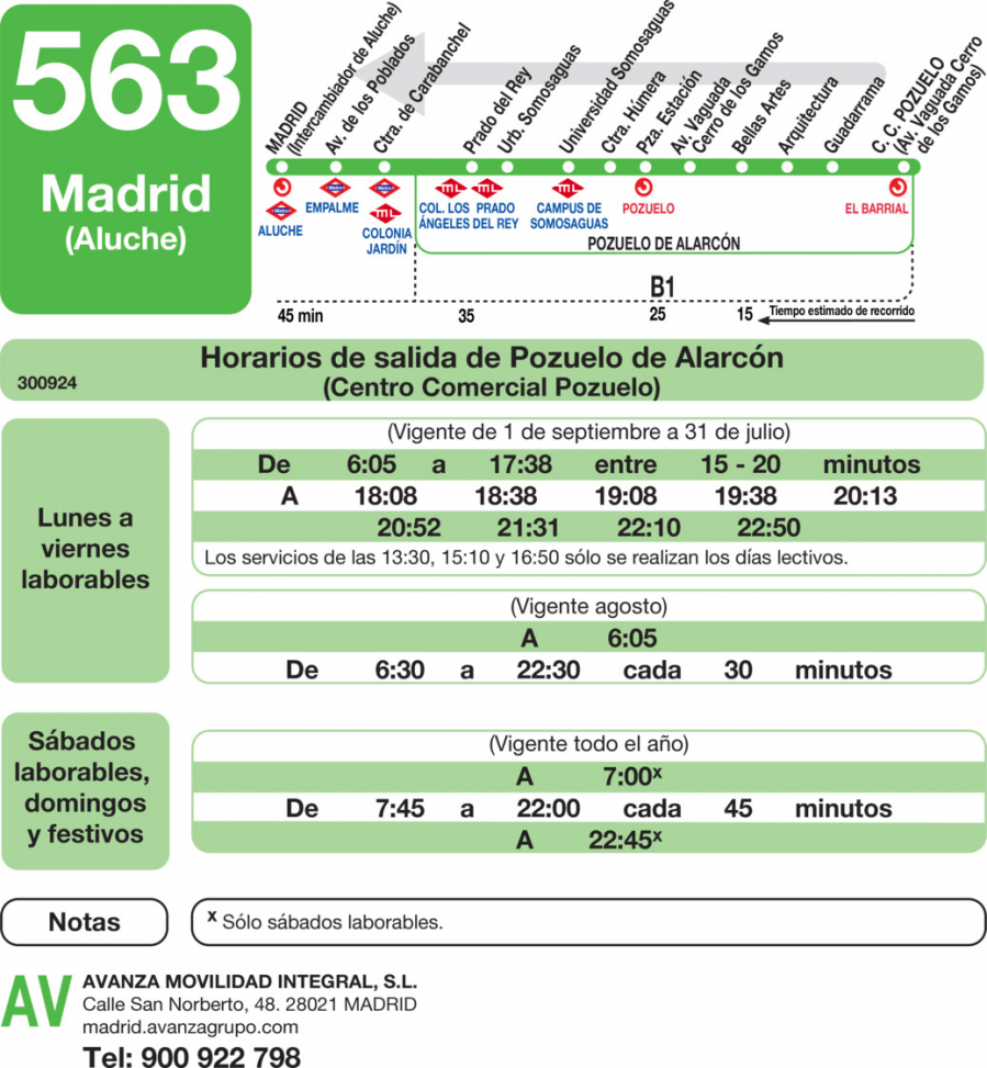 Horario de vuelta