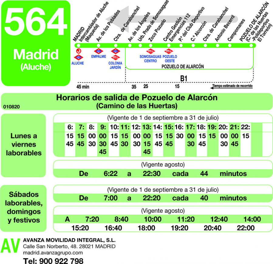 Horario de vuelta