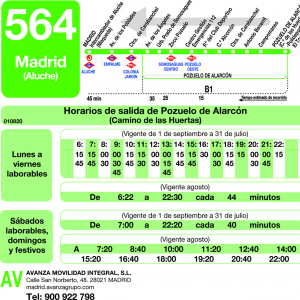 Horario de vuelta Línea 564 Autobuses Interurbanos