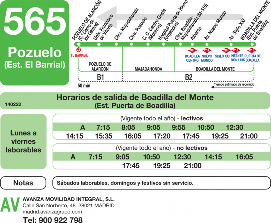 Horario de vuelta