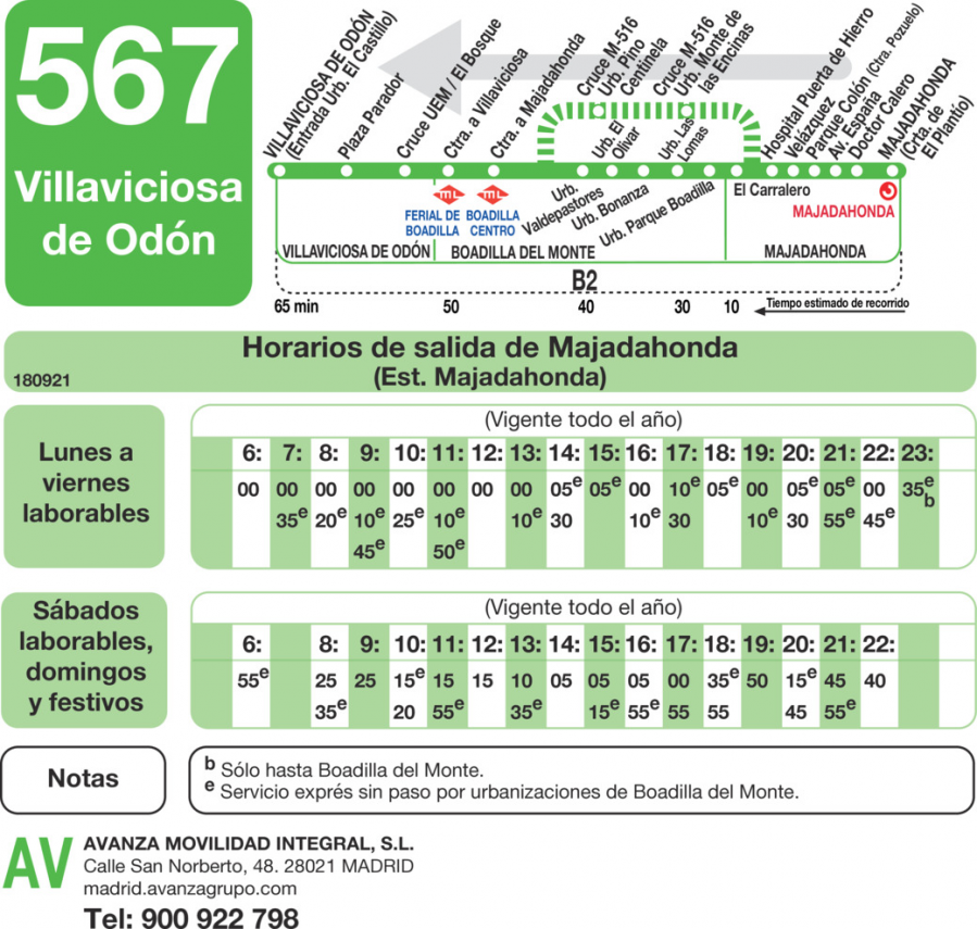 Horario de vuelta