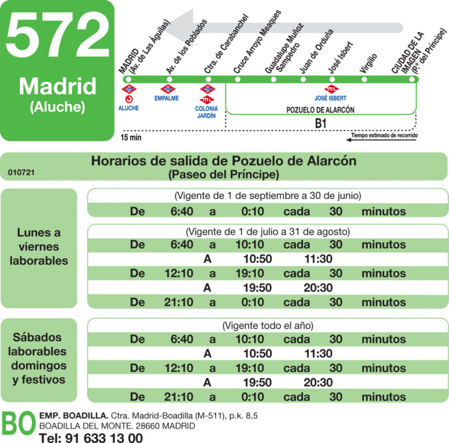 Horario de vuelta