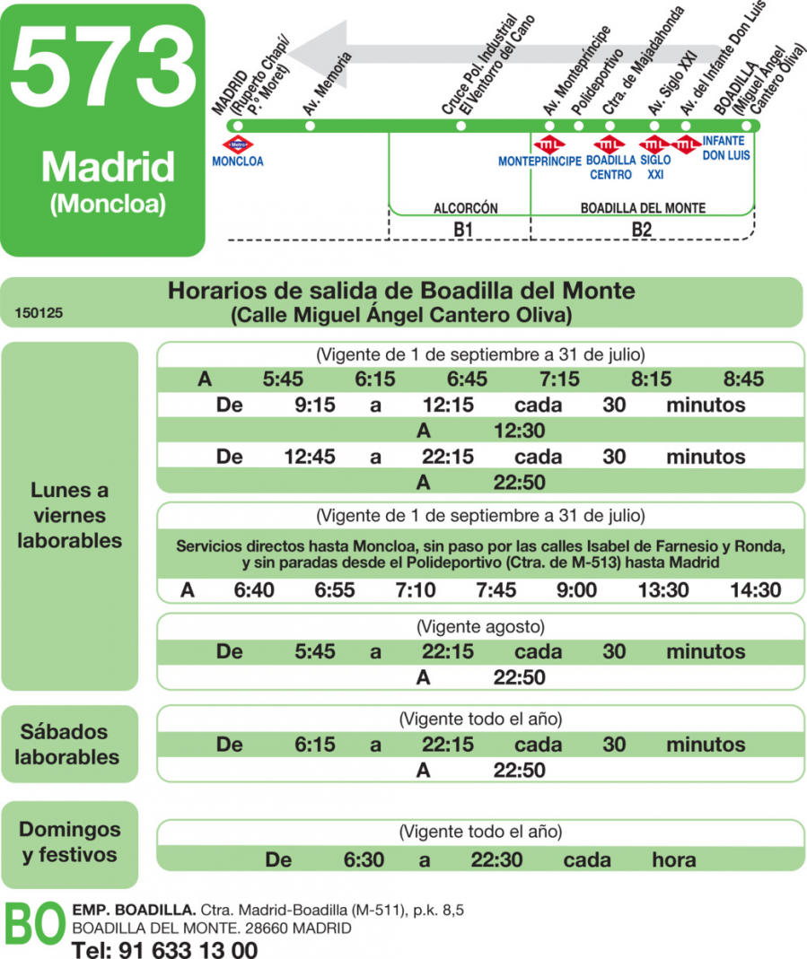 Horario de vuelta