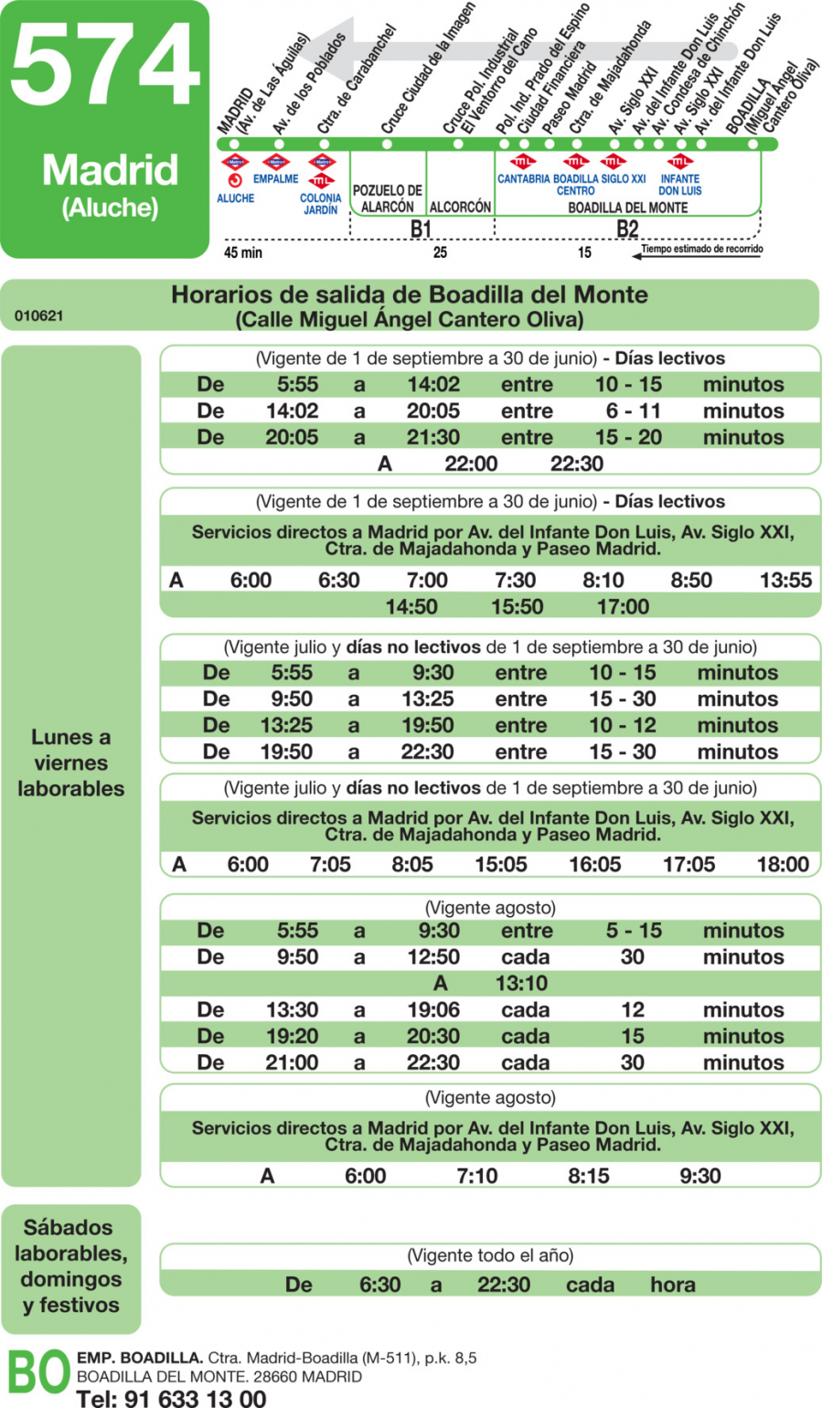 Horario de vuelta