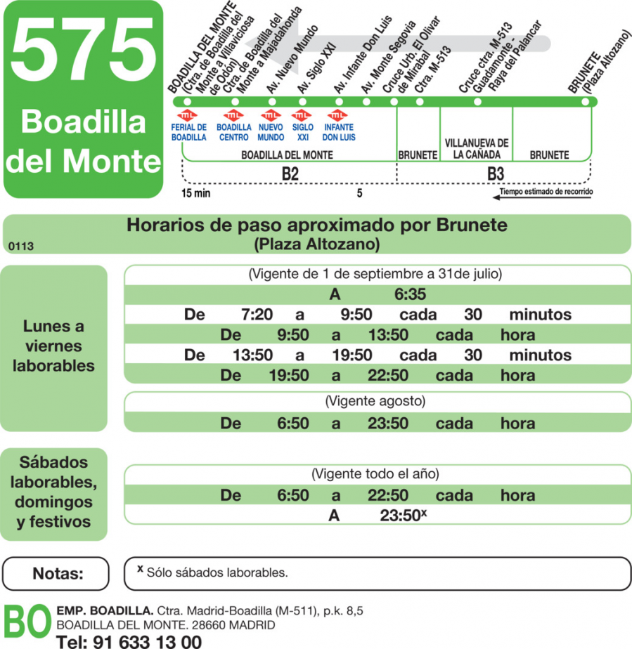 Horario de vuelta