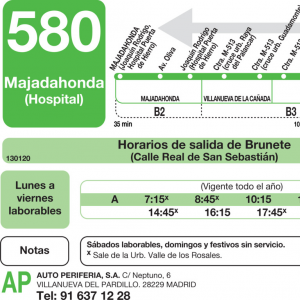 Horario de vuelta Línea 580 Autobuses Interurbanos