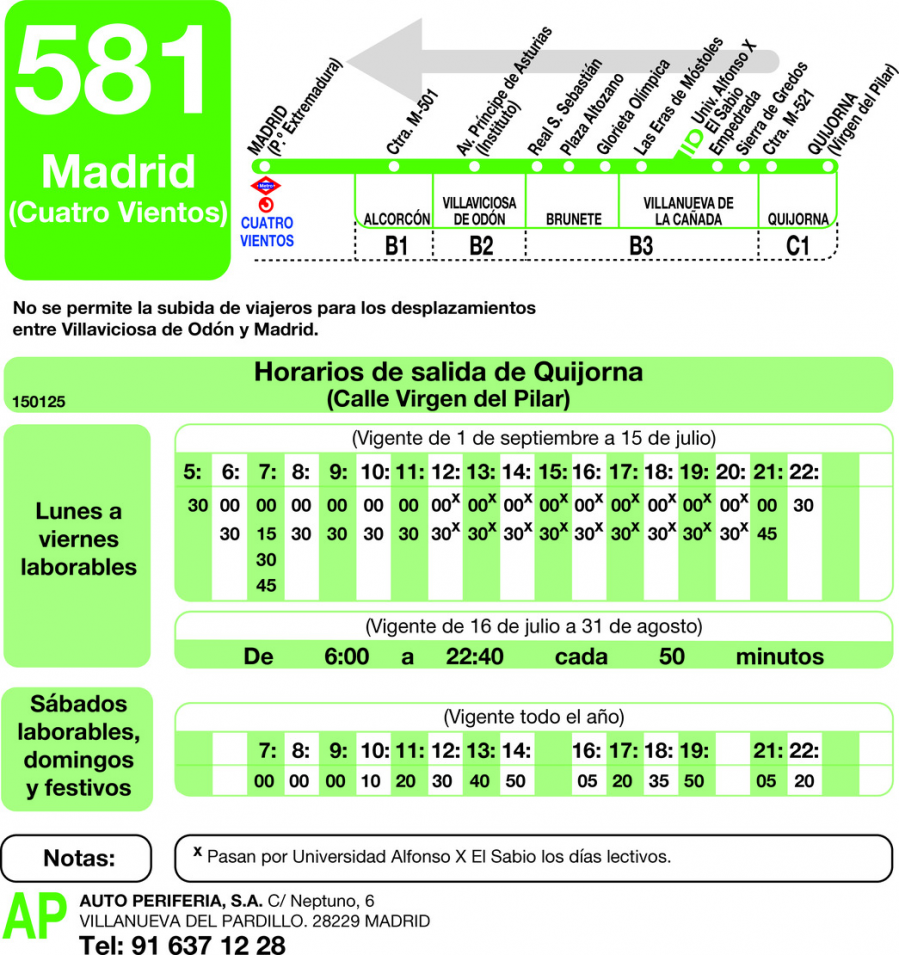 Horario de vuelta