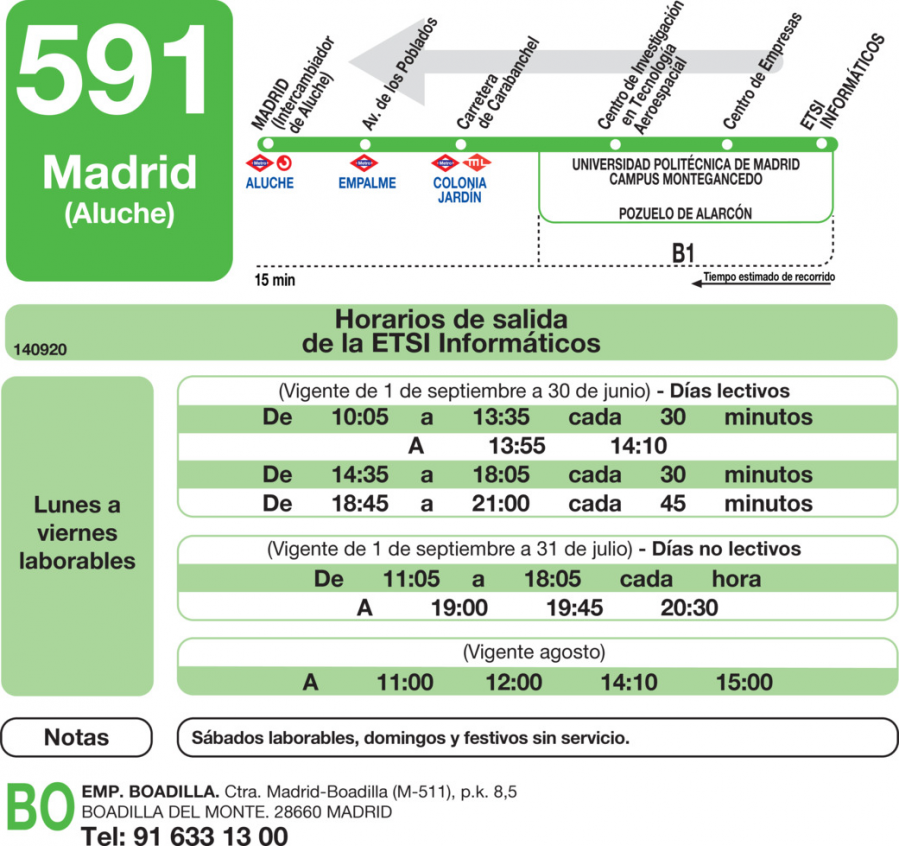 Horario de vuelta