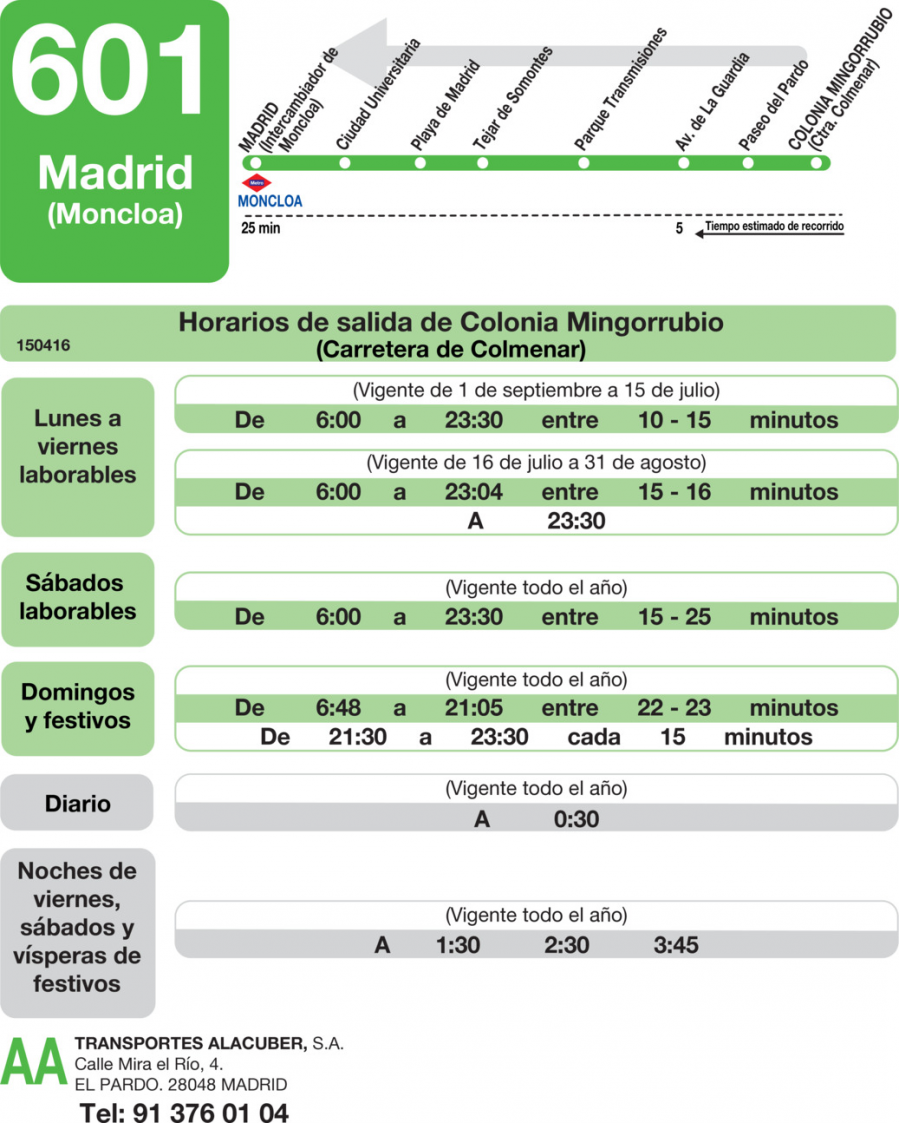 Horario de vuelta