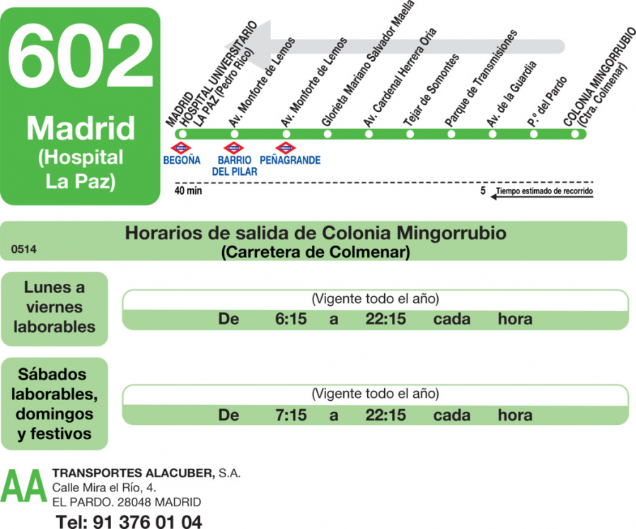 Horario de vuelta