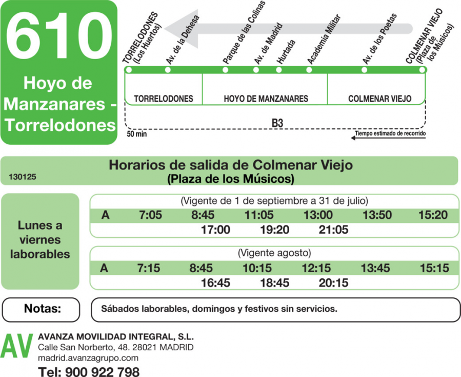 Horario de vuelta