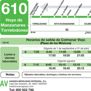 Horario de vuelta Línea 610 Autobuses Interurbanos