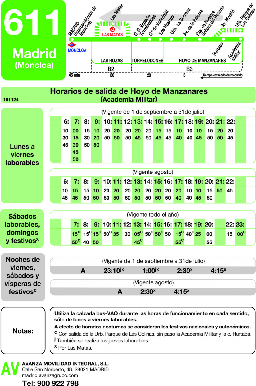 Horario de vuelta