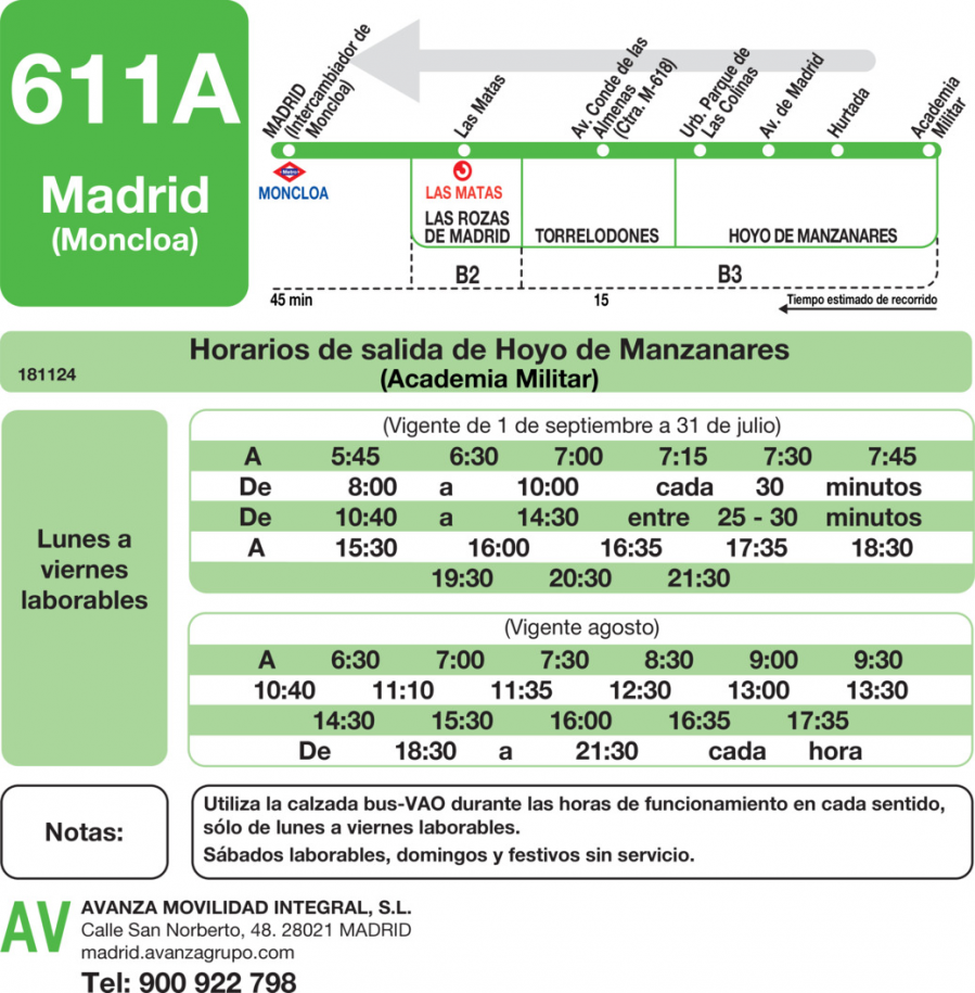 Horario de vuelta