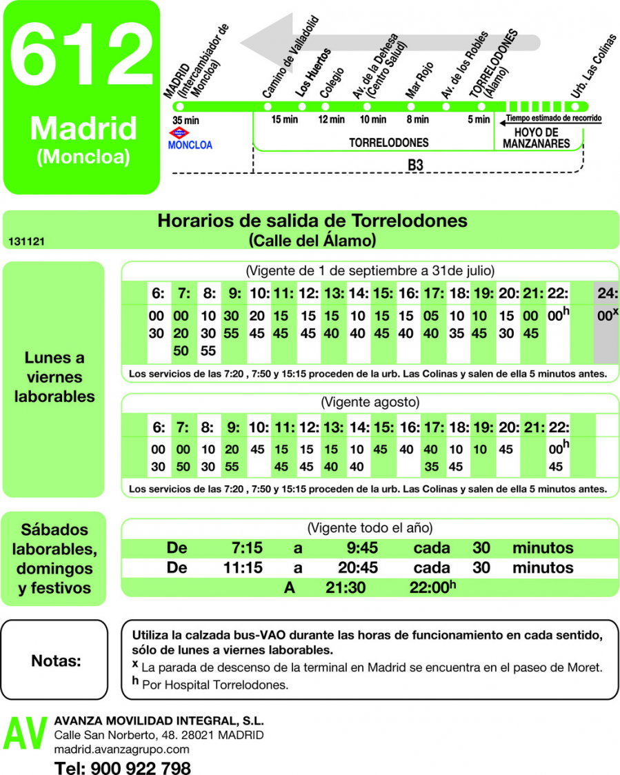 Horario de vuelta