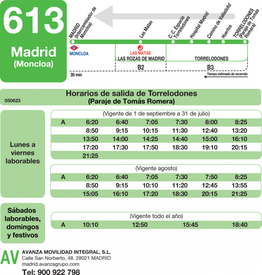 Horario de vuelta