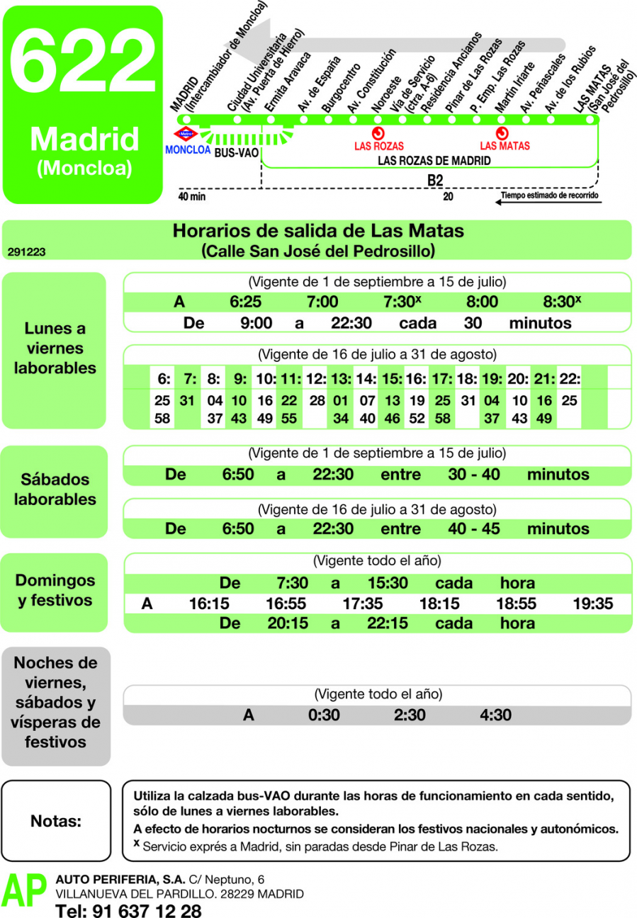 Horario de vuelta