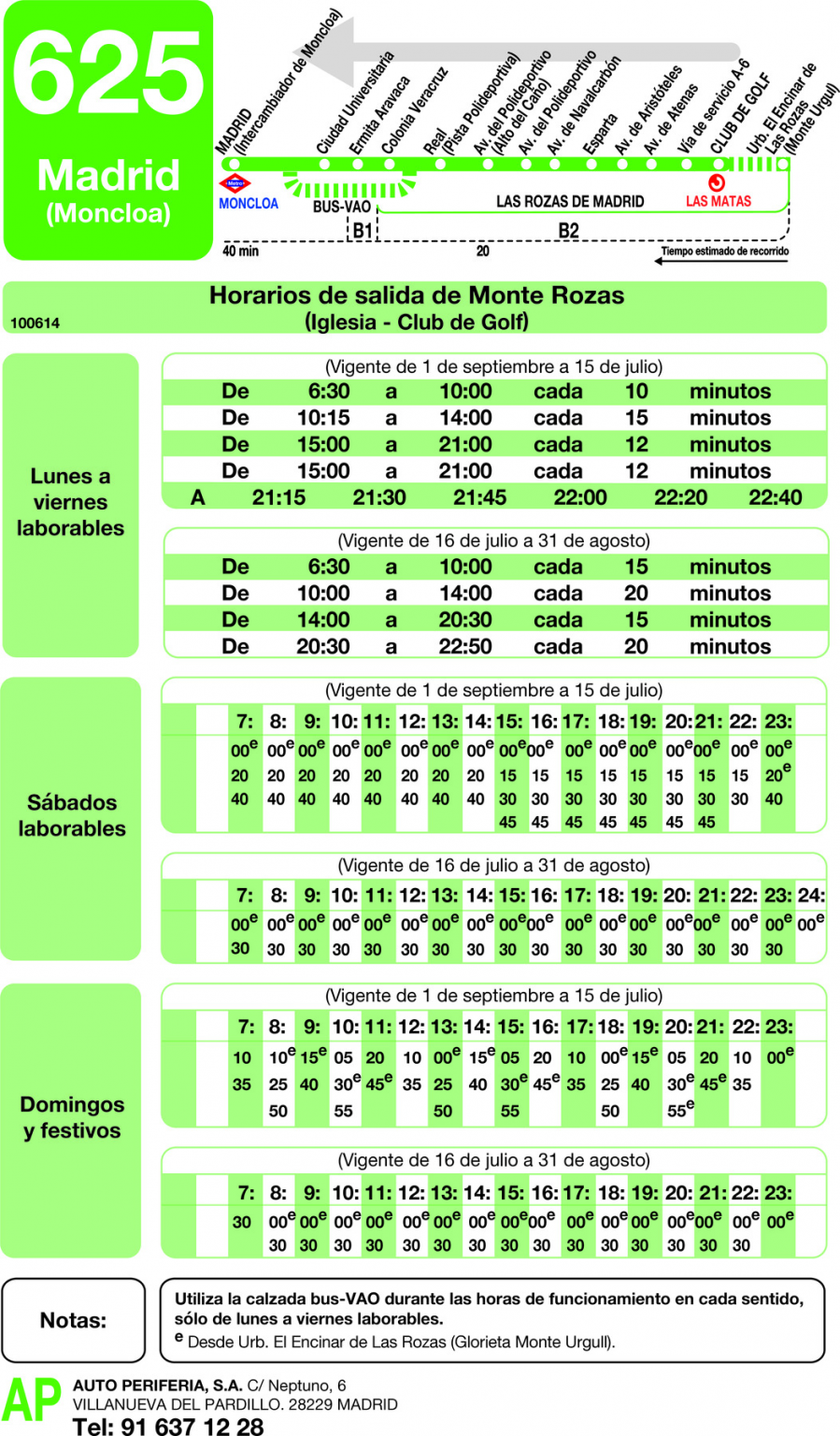 Horario de vuelta