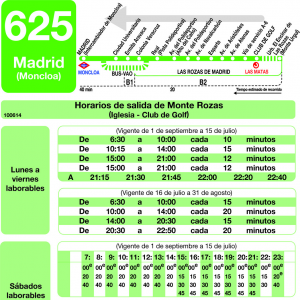 Horario de vuelta Línea 625 Autobuses Interurbanos