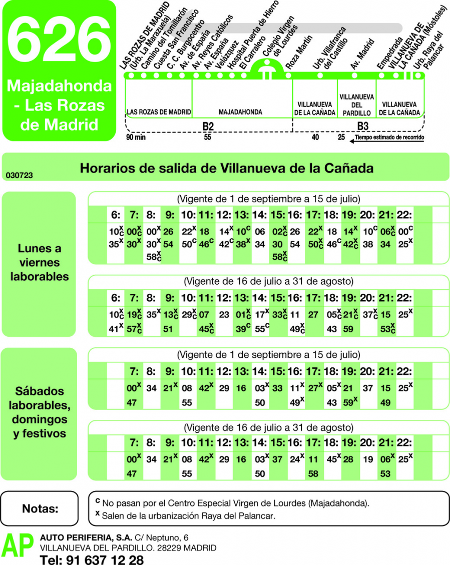 Horario de vuelta