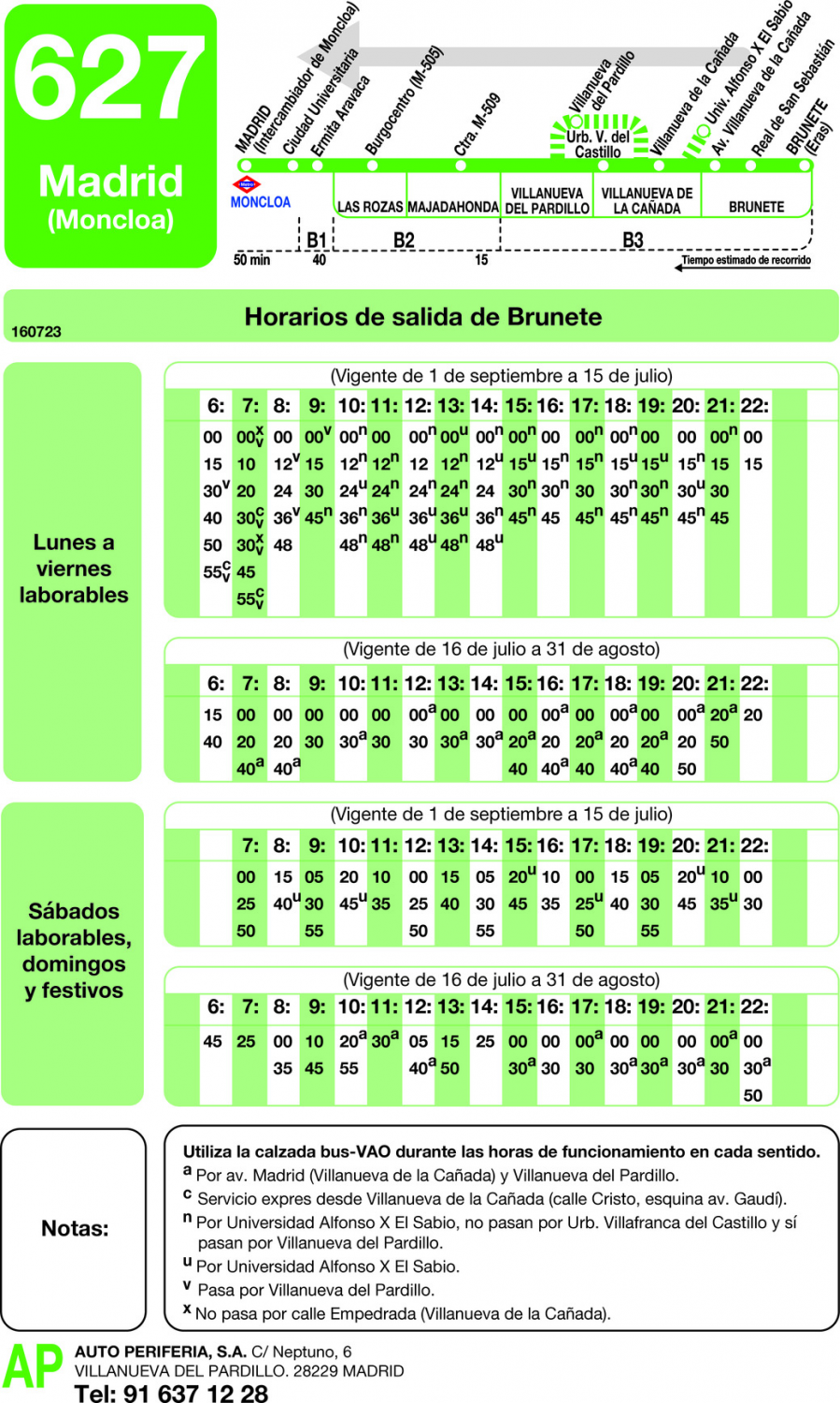 Horario de vuelta