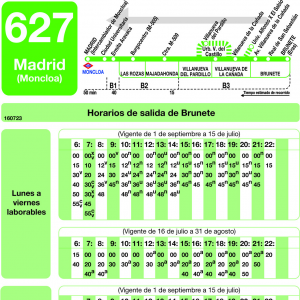 Horario de vuelta Línea 627 Autobuses Interurbanos
