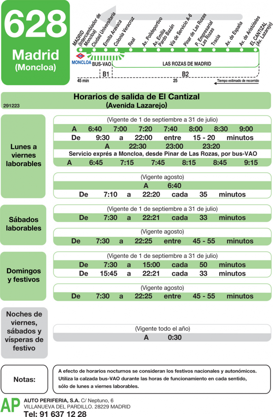 Horario de vuelta