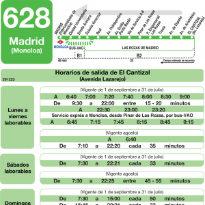 Horario de vuelta Línea 628 Autobuses Interurbanos