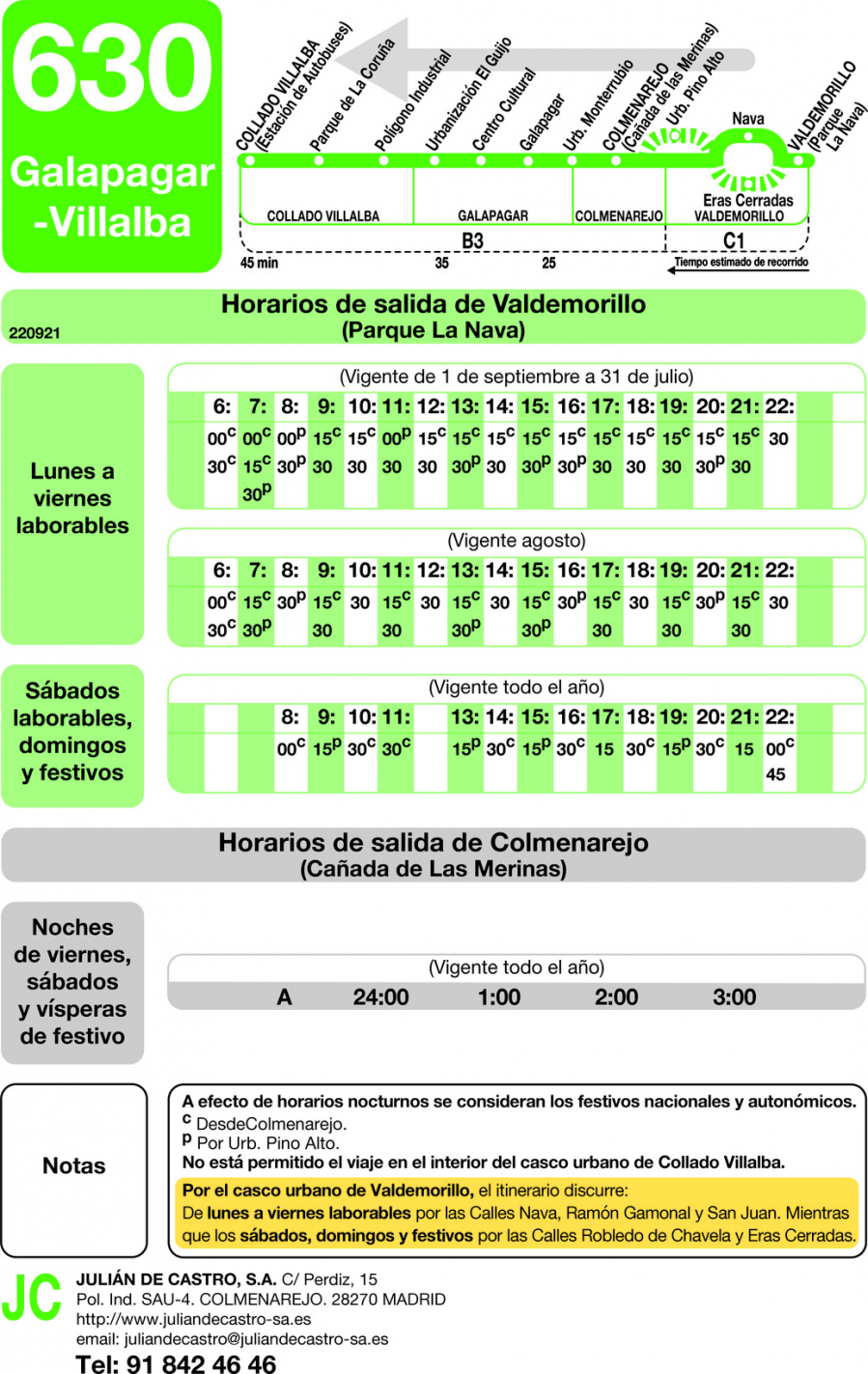 Horario de vuelta